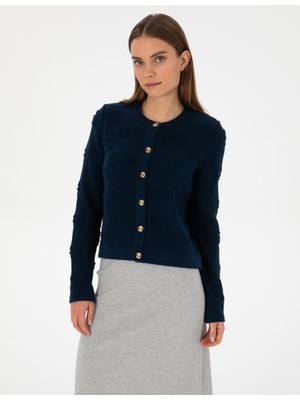 Pierre Cardin Kadın Lacivert Slim Fit Triko Hırka 50310960-VR033