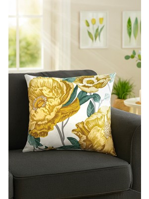 Duck Çiçekli Kırlent Kılıfı Sarı Yeşil 40X40