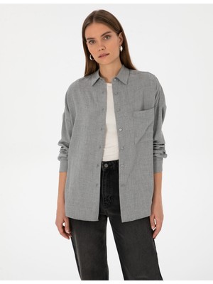 Pierre Cardin Kadın Gri Oversize Uzun Kollu Gömlek 50313653-VR024