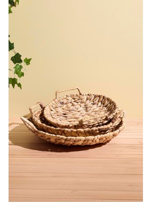 Cilento Hasır 3'lü Yuvarlak Sepet Seti