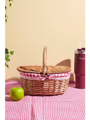 Saklıkent Hasır Oval Piknik Sepeti 35X25 cm