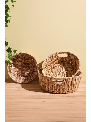 Cliento 3'lü Hasır Yuvarlak Kulplu Organizer Set