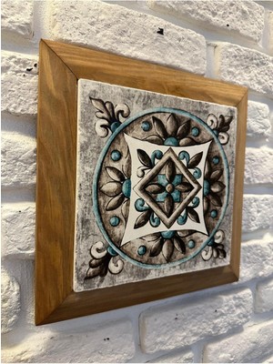 Masif Çerçeveli  Doğaltaş Mermer Tablo Pano 26X26 cm Sarmal Antik