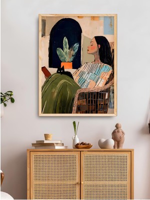 Musnig Tek Bohem 50 x 70 cm Renkli Ahşap Tablo Çerçeveli Modern Tasarım Ofis Dekor