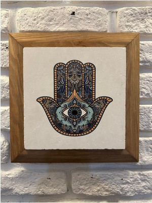 Masif Çerçeveli Doğaltaş Mermer Tablo Pano 26X26 cm Nazar