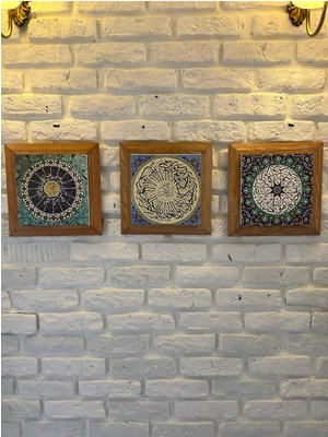 Masif (Ahşap) Çerçeveli 3'lü Set Taş Tablo Pano 26X26 Set