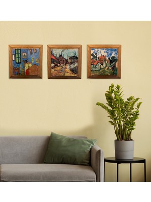 Masif (Ahşap) Çerçeveli 3'lü Set Taş Tablo Pano 26X26 Set Karma