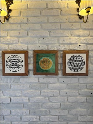 Masif (Ahşap) Çerçeveli 3'lü Set Taş Tablo Pano 26X26 Set