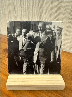 Atatürk Baskılı Taş Masa Üstü Tablo Dekor 10X10CM - Tablo - Dekor