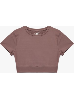 Slim Fit Kısa Kollu Bisiklet Yaka Crop Spor Tişört