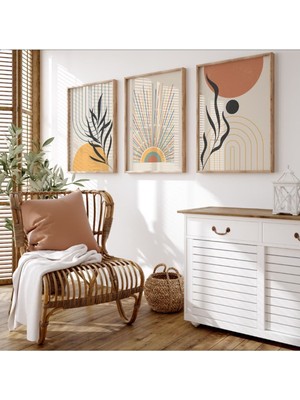 Ahşap Çerçeveli 3'lü Tablo Home Ev Salon Oturma Odası Yatak Odası Balkon Dekor
