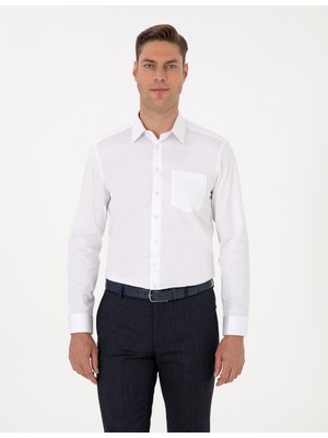 Pierre Cardin Erkek Beyaz %100 Pamuk Parlak Saten Regular Fit Uzun Kollu Basic Gömlek 50313177-VR013