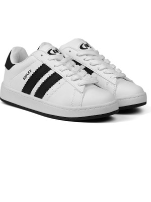 Unisex Beyaz Siyah Bağcıklı Rahat Sneaker Günlük Spor Ayakkabı
