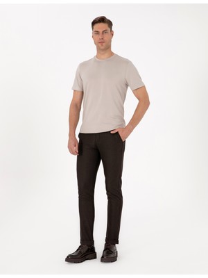 Pierre Cardin Erkek Koyu Kahverengi Slim Fit Kordonlu Kanvas Pantolon 50310829-VR084