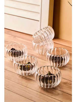 Bowy Line 6'lı Çift Cidarlı Cam Sosluk Reçellik Drajelik Lokumluk Kase 6x2,5 cm
