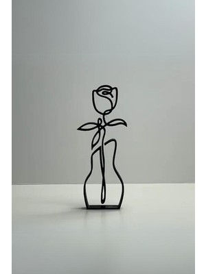 Minimalist Gül Çiçeği Hat Sanatı Heykel, Bitki Sanat Dekoru, Ev Ofis Dekorasyonu