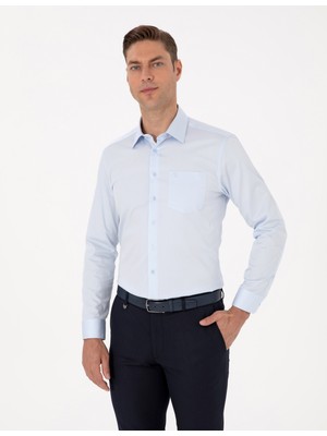 Pierre Cardin Erkek Açık Mavi %100 Pamuk Parlak Saten Regular Fit Uzun Kollu Basic Gömlek 50313177-VR003