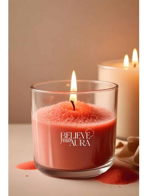 Kırmızı Inci Tozu Mum - Natural Sandal Ağacı Kokulu Cam Bardaklı Kırmızı Inci Tozu Mum - 250 cc