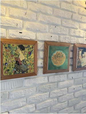 Masif (Ahşap) Çerçeveli 3'lü Set Taş Tablo Pano 26X26 Set