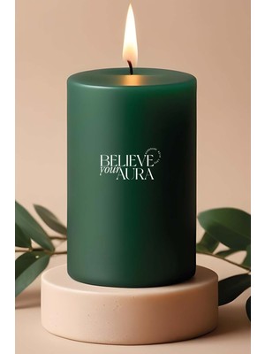 Sandal Ağacı Kokulu Yeşil Silindir Mum - %100 Doğal Soya Mumu Handmade Kokulu Mum - 7X12 cm