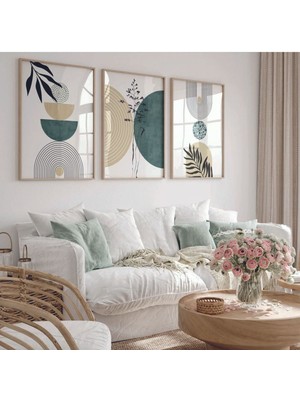 Ahşap Çerçeveli 3 Lü Soyut Tablo Home Ev Dekor