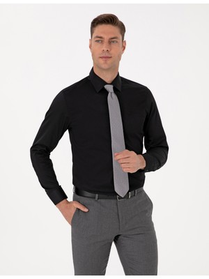Pierre Cardin Erkek Siyah Slim Fit Uzun Kollu Basic Gömlek 50315407-VR046