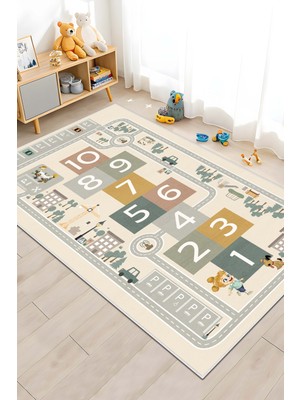 Makinede Yıkanabilir Kaymaz Taban Leke Tutmaz Yol Desenli Çocuk Odası Halısı Oyun Halısı