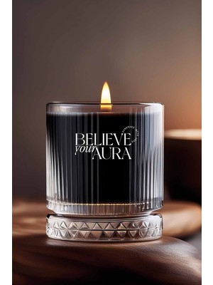 Sandal Ağacı Kokulu Mum - %100 Doğal Soya Mumu Kristal Bardak Aromaterapi Siyah Kokulu Mum - 350 cc