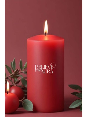 Pudra Kokulu Kırmızı Silindir Mum - %100 Doğal Soya Mumu Handmade Kokulu Mum - 7X12 cm