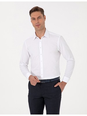 Pierre Cardin Erkek Beyaz Regular Fit Armürlü Uzun Kollu Gömlek 50312180-VR013