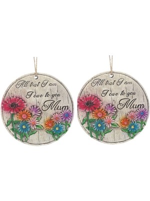 2 Adet Asılabilir Balkon ve Bahçe Süsü Papatyalı,anne Temalı Yuvarlak 15X15X1,1CM Duvar Süsü,taşı Balkon,bahçe ve Oda Dekor  Hoşgeldiniz Tablo,tabela