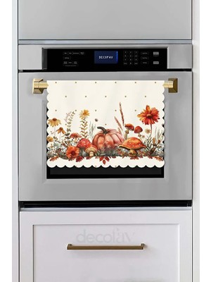 Sulu Boya Sonbahar Kabak Temalı Lazer Kesim Fırın Örtüsü 43X55CM