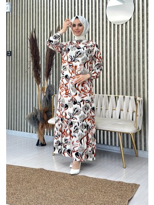 Eteği Volanlı Dokuma Viskon Elbise