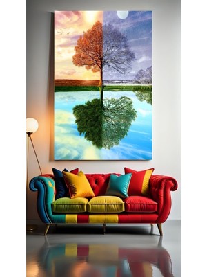Özkacar Group Dört Mevsim Ağaç Ev Duvar Salon Güzellik Salonu Ofis Dükkan Dekarasyon Kanvas Tablo