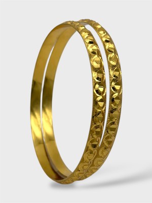 Çelik 22 Ayar Altın Kaplama Desenli Kalın Ajda Bilezik - 2 Adet