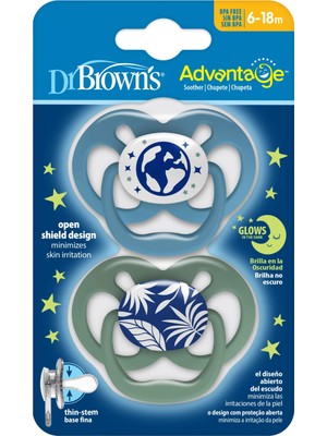 Dr. Brown’s™ Advantage™ Karanlıkta Parlayan Yalancı Emzik Mavi Doğa- 2. Evre