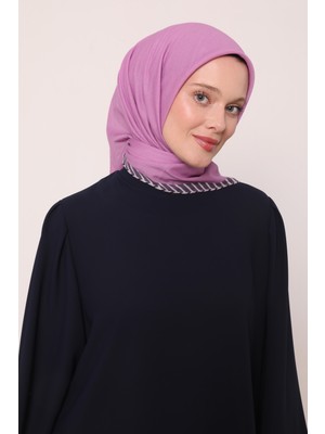 Lila Çizgili Pamuk Eşarp