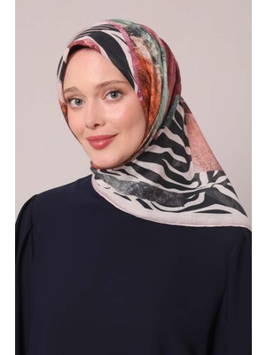 Lêvi D'or Açık Pudra Zebra Desen Pamuk Eşarp