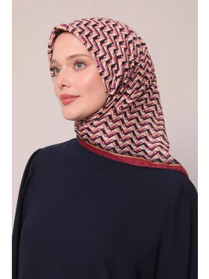 Bordo Zigzag Desen Soft Eşarp