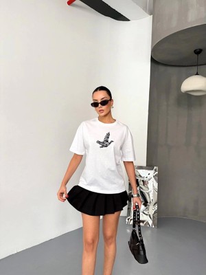 Sensuelle Kısa Kol Baskılı T-Shirt - Beyaz