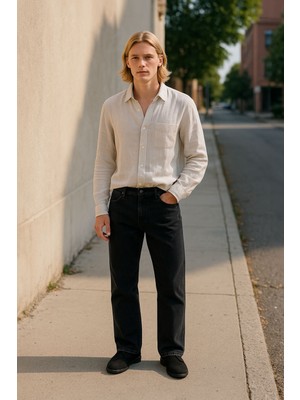 Erkek Siyah Slim Straight Likralı Jean Pantolon