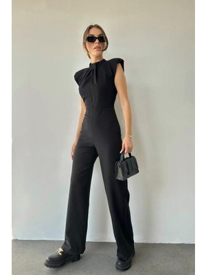 Sensuelle Siyah Vatkalı Dik Yaka Tulum