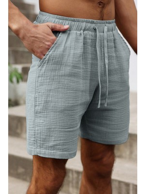 Ghassy Co. Erkek %100 Pamuk Muslin Keten Nefes Alabilen Cepli Tatil Şort Casual Kullanım İçin