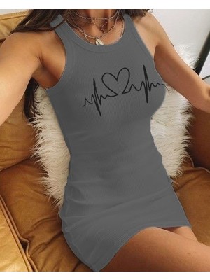 Sensuelle Ritim Kalp Baskılı Sıfır Kol Kaşkorse Elbise