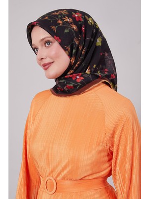 Kahve Çiçek Dalı Desen Soft Eşarp