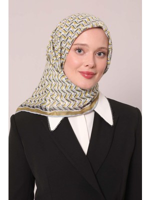 Yağ Yeşili Zigzag Desen Soft Eşarp