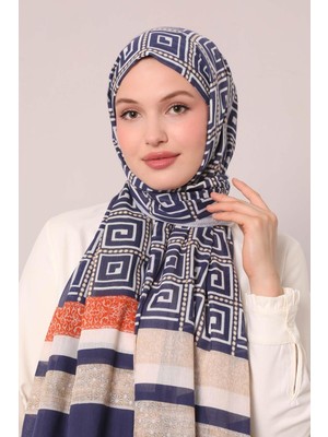 Lacivert Yıldız Desen Pamuk Şal