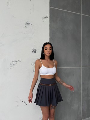 Kadın Kemerli Mini Astarlı Etek