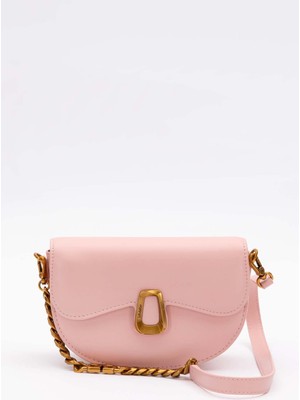 Pembe Oval Zincir Detaylı Omuz Çantası