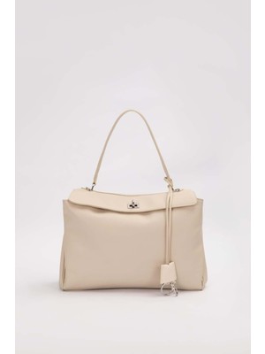 Krem Çevirme Kilit Aksesuarlı Omuz Çantası